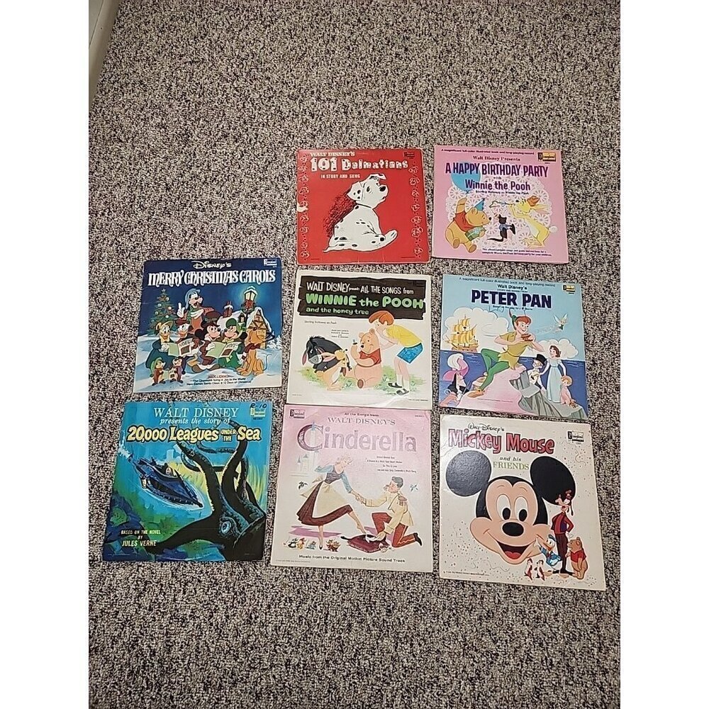 Lot Of 8 Vintage Disney Records: Winnie The Pooh, 101 Dalmatians,  Peter Pan,...